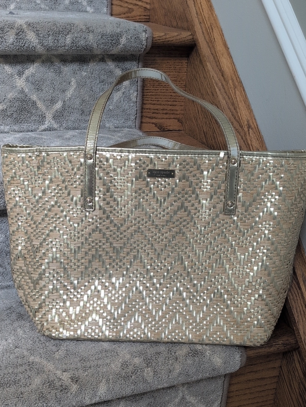 Kate Spade Metallic Woven Gold Tote